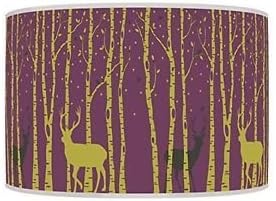 STAG DEER TREES HANDMADE LAMPSHADE PRINTED FABRIC PENDANT LIGHT PURPLE PLUM GREEN COLOUR (660)