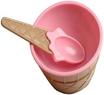 Auter Durable Children's Plastic Ice Cream Bowls Spoons Set Ice Cream Cup Dessert Bowl