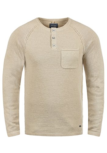 Blend Otto Herren Strickpullover Feinstrick Pullover Mit Rundhals Und Knopfleiste Aus 100% Baumwolle, Größe:L, Farbe:Sand Mix (70810)