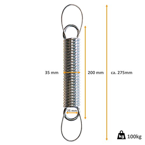 EVERLAR Spezial Schwing-Feder mit Sicherungsseil – Sanftes Bequemes & Sicheres Schwingen & Schaukeln von Hängesessel, Hängematte, Liebesschaukel, Box-Sack u.v.a. in Haus, Garten und Freizeit – Made in EU – 100 kg - 2