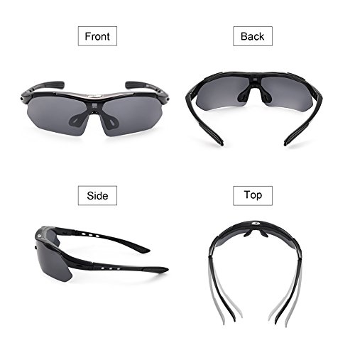 Sonnenbrille, Robesbon 5 in 1 Polarisiert Sportbrille / Fahrerbrille Verspiegelt mit 5 Brillengläser und Tasche für Herren und Damen, Geeignet für Fahrren und Sport wie Radsport, Schwarz - 7