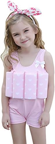 Kids Swimsuits Detachable Swimwear Siamese Swimming Training Kids Swimming Float Suits(120 Pink)