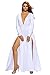 Produktbild Damen Weiß Lange Ärmel Tiefer V-Ausschnitt Jersey Maxi Kleid Abend Party Club Wear Größe M UK 10–12 EU 38–40