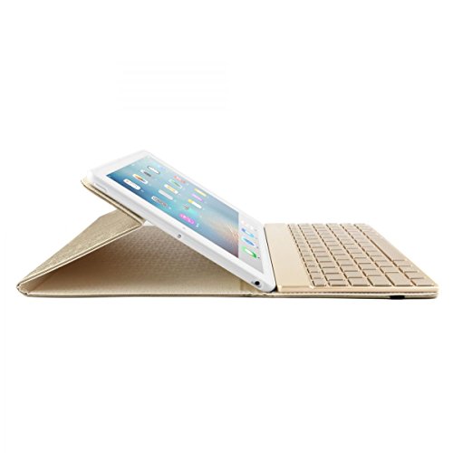 BORIYUAN Apple Ipad 4 Ipad 3 Ipad 2 Leder Case Schutz Tasche Cover mit ultra dünn Alu Bluetooth Tastatur (Deutsche QWERTZ), unterstützten 7 farbige Hintergrundbeleuchtung, Farbe: Gold - 9