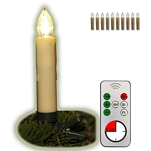 Preisvergleich Produktbild 10er kabellose LED Christbaumkerzen Baumkerzen Timer Flackern Dimmen