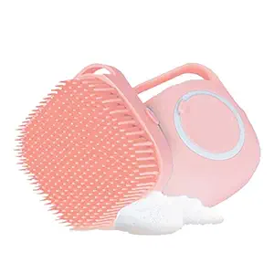 Dog Bath Brush, MISTHIS Pet Massage Brush?Shampoo Dispenser, Soft Silicone Brush Rubber Bristle for Dogs and Cats Shower Grooming(Pink)