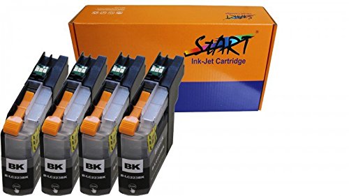 Nur Schwarz! 4 XL Ersatz Chip Patronen kompatibel zu Brother LC-223 LC-225 LC-227 XL - Ab Firmware Version F (G/H/I etc.) - BK Schwarz für Brother DCP-J4120DW, MFC-J4420DW, MFC-J4425DW, MFC-J4620DW, MFC-J4625DW, MFC-J5320DW, MFC-J5620DW, MFC-J5625DW, MFC-J5720DW