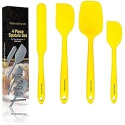 Jaune Jeu de spatules en silicone - Ustensiles de cuisine antiadhésifs résistant à la chaleur élevée - 320C - Noyau en acier robuste - Épandeur, grattoir, spatules Spoonula - Coffret cadeau