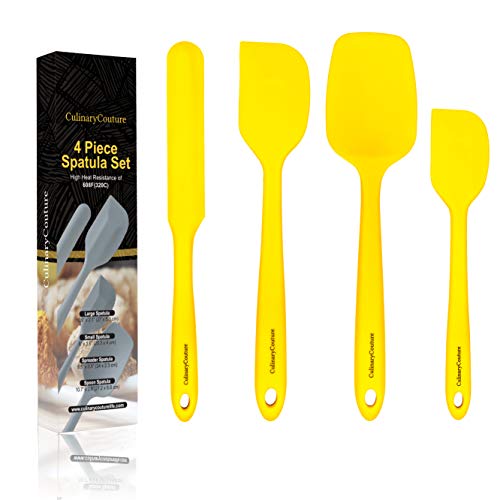 Jaune Jeu de spatules en silicone - Ustensiles de cuisine antiadhésifs résistant à la chaleur élevée - 320C - Noyau en acier robuste - Épandeur, grattoir, spatules Spoonula - Coffret cadeau