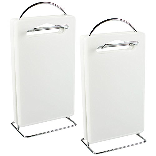 COM-FOUR® 2x Frühstücksbretter Frühstücksbrettchen Schneidebrett Set 7-teilig mit praktischem Ständer (2er Pack)