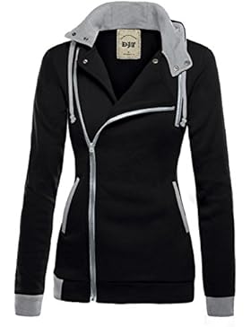 DJT Damen Sweaters Hoodie Sweatshirt Schraeg Zipper Kapuzenpllover