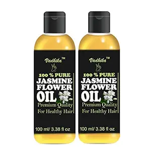 Vadhika Natural Cold Pressed Jasmine Flower Oil for Hair and Skin (200 ml) - Pack of 2 Bottles of 100 ml