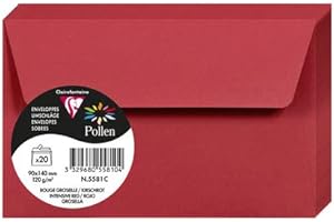 Clairefontaine 5581C - Paquet de 20 Enveloppes Auto-Adhésives - Format 9x14cm - 120g/m² - Coloris Rouge Groseille - Invitation Evènements et Correspondance - Gamme Pollen - Papier Premium Lisse