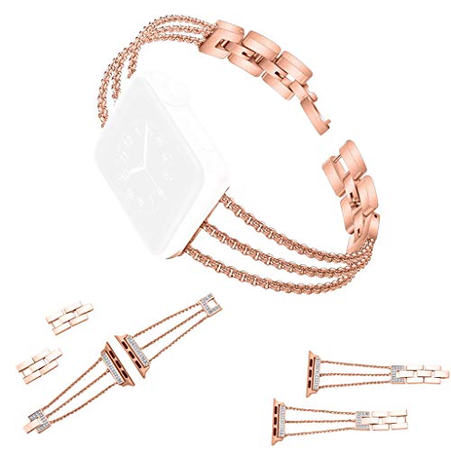 Preisvergleich Produktbild Edelstahlarmband,Austauschbarer Riemen, elegante, ultraflach, unglaublich leicht,schimmerndem Kristall,geschichteten Metalllinien, Ersatzarmband, für Apple Watch 4 / 3 / 2 / 1, 42 / 44mm (Rose Gold)