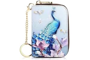 APHISON Credit Card Holder for Women Card Case RFID Blocking Ladies Cute Cartoon Artistic Coin Purses Small Wallet Pouch for Girls/Kids 10 Card Slots Gift Blue Peacock