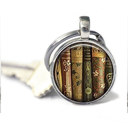 Preisvergleich Produktbild Antik Bücher Schlüsselanhänger, Schlüsselanhänger, Bücherregal, Schmuck, Bibliothekar Geschenk, Lehrer-Geschenk Buch Schlüsselanhänger