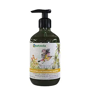 Petveda Ayurvedic Damage Repair & Detangling Shampoo with Kokum Butter, Coconut and Olive Oil| for Dogs & Cats | Sulphate & Paraben Free | 500 ML