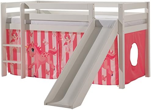 Vipack &apos PICOHSGB1478 Pino Cabin Bed with Slide and Textile Set"Dimensions 210 x 114 x 218 cm – Bed 90 x 200 cm Solid Pine White Varnish