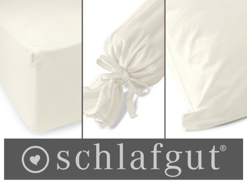 Serie basic von schlafgut aus 100% Baumwolle in 30 Uni-Farben +++ Mako-Jersey-Spannbetttuch +++ Mako-Jersey-Kissenbezug erhältlich in 3 Größen, ecru, Spannbetttuch 90-100 x 200 cm - 5