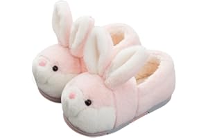 SURAKEY Zimowe kapcie dla kobiet i dziewcząt, pluszowe, puszyste, ciepłe kapcie z zającem, wygodne kapcie do użytku wewnątrz i na zewnątrz, ciepłe, antypoślizgowe podeszwy, bawełniane, buty, karykatura,