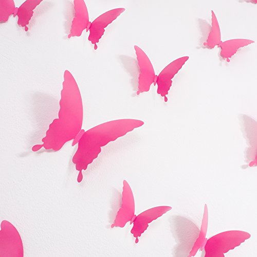 Wandkings Schmetterlinge im 3D-Style in PINK, 12 Stück, Wanddekoration mit Klebepunkten zur Fixierung - 2