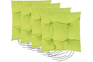 Gardenista Garden Chair Seat Cushion with Ties | Slip Free Hypoallergenic Tufted Pad | Water Resistant Thick Quality | Great for Indoors & Outdoors | Secure Ties (4 Piece, Lime﻿﻿)