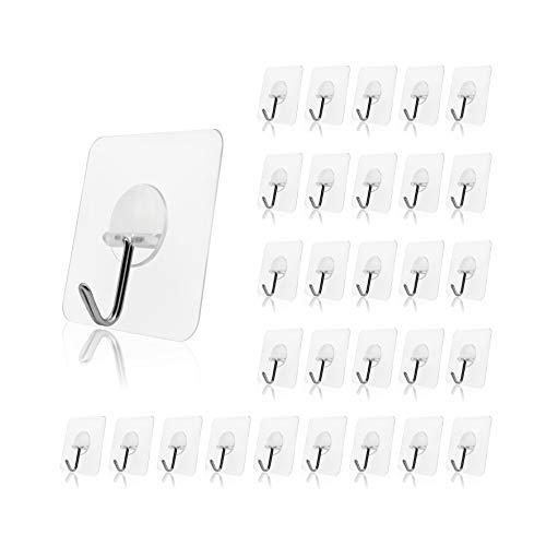 Ganci adesivi, confezione da 30 ganci adesivi da parete senza chiodi, ganci trasparenti senza cuciture, 62 cm x 6,2 cm, per cucina, bagno, porta, soffitto, 10 kg, impermeabili e oleosi