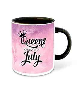 DecorVecor - Queens are Born in July Printed Black Inner Colour Ceramic Coffee Mug | Drink | Milk Cup - Best Gift | Queens Happy Birthday (Design 9)