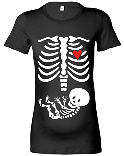 Women's Maternity 'Skeleton Baby' T-Shirt (XL-16, Black - White and Red Print)