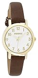 Ferenzi Frauen | Klassische Gold-Ton Brown Faux Leder Uhr | FZ16603