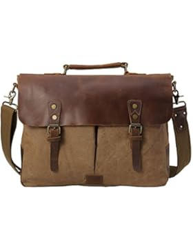 Tiding Herren Jahrgang Canvas Baumwolle Echtleder Beiläufig Freizeit Schule Draussen Reise Schulranzen Landstreicher...