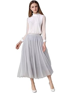 Homedecoam Damen Tüllrock Falten Rock Höhe Taille Organza A Line Lang Röcke