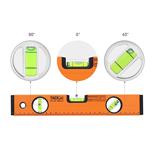 Tacklife MT-L03 Klassischer Wasserwaage mit Magnet und horizontaler, vertikaler und 45-Grad-Libelle ( Genauigkeit: 0.75 mm / m Größe: 300 mm) - 4