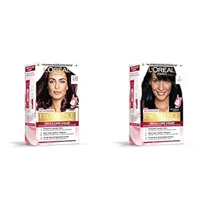 LOreal Paris Excellence Creme Hair Color, 3.16 Burgundy, 72ml+100g and LOreal Paris Excellence Creme Hair Color, 1 Black,72ml+100g