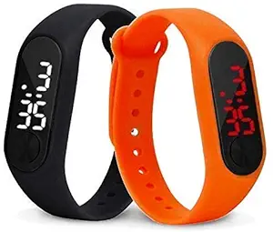 Sheknows Combo of 2 Extremely Thin Waterproof Bullet-Shape Design Digital LED Kids Watches for Boys & Girls-(B.Or)