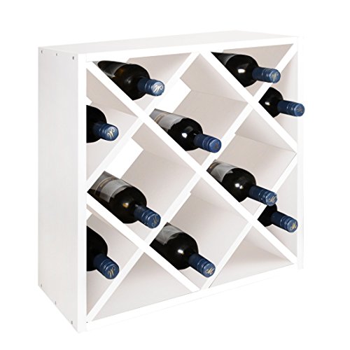 Weinregal / Flaschenregal System Raute, Holz Kiefer, Weiß, stapelbar / erweiterbar, für 24 Fl. - H 52 x B 52 x T 25 cm