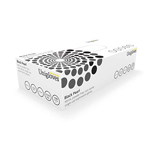 Unigloves Black Pearl Powder Guantes de nitrilo desechables (medianos) para tatuadores, bricolaje, mecánicos, ingenieros, profesionales médicos, dentistas.