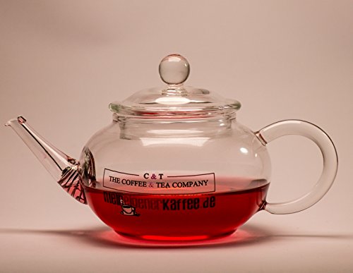 The Coffee and Tea Company Teiera in Vetro borosilicato di Alta qualità, 600 ML Fatta a Mano con Coperchio in Vetro e Filtro in Acciaio Inox