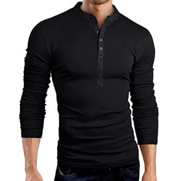 SUNSIOM Mens Casual Slim Fit Basic Henley Long Sleeve T-Shirt Plain Top Tee