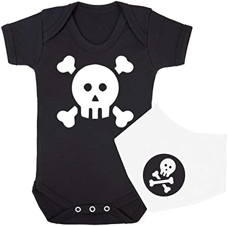 'Skull and crossbones' boys babygrow and bandana bib set ' (6-12 months)