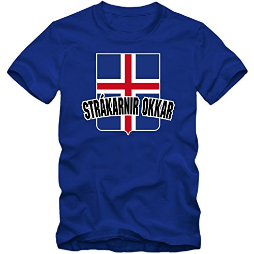 Island EM 2016 #4 T-Shirt | Fußball | Herren | Strákarnir okkar | Trikot | Nationalmannschaft, Farbe:Blau (Royalblue L190);Größe:L