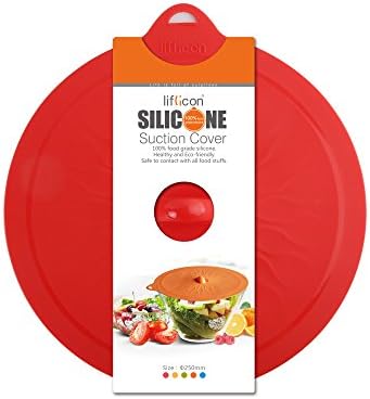 Silicone Suction Lids, Liflicon Food grade Silicone Sealed Microwave Dish Covers Reusable Splatter Proof Food Covers,FDA and LFGB Certification[Size:250mm],Red