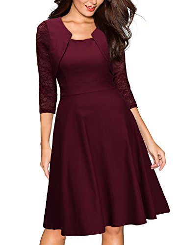 MIUSOL Année 50 Rétro Vintage Soirée et de Cocktail Dentelle Swing Femme - Rouge - Medium (EU38)