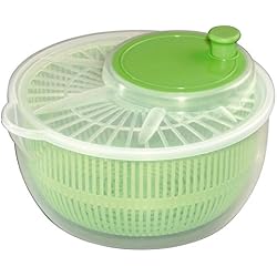 Xavax Essoreuse à salade (avec manivelle et bec verseur, diamètre 24 cm, séchoir à salade avec tamis, utilisable aussi comme clé pour laitue et passoire) Transparent/Vert