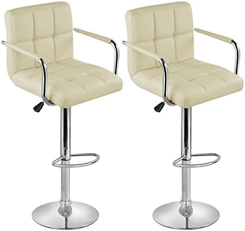 Tinxs® New 2 X Cream Colors Adjustable Cuban Swivel Pu Leather Stool Kitchen Breakfast Bar Barstool Chair Gas Lift