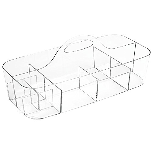mDesign-Bote-de-rangement-en-plastique-pour-table--langer--panier-rangement-pour-produits-soins-bb-lotions-et-thermomtres--11-compartiments--bac-rangement-en-plastique-rsistant--transparent