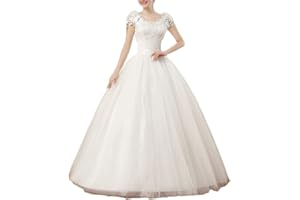 GUOCU Women's Tulle Appliques V-Neck Long Wedding Dress Lace Embroidery Bride A Line Empire Wasit Wedding Dresses