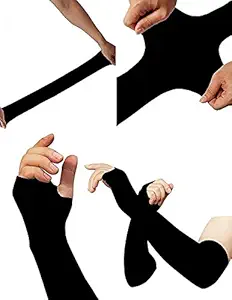 Havick Arm Sleeves Synthetic Unisex Fingerless Fully Stretched Skinny Fit Arm Sleeves Sun Protection (Black, Free Size) (1)
