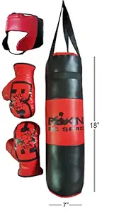 H.K Trader Red Rockstar Army Style Boxing Kit for 3-8 Yrs Kids , polyster and Nylone (Punching Bag, Pair of Gloves and Head Guard) (Red, Black)