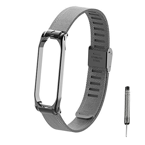 OLLIVAN Compatible para Xiaomi Mi Band 4 Correa de Repuesto de Acero Inoxidable Correa de muñeca Reloj Pulsera Banda de Repuesto para Xiaomi Smart Band 4 con Marco de Metal (sin rastreador)